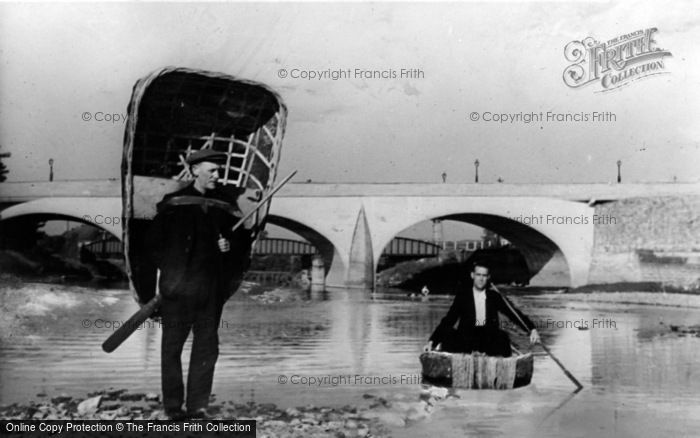 Photo of Carmarthen, Coracle Men And Bridge c.1950