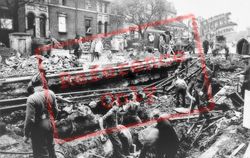 Soldiers Mending Damaged Tram Tracks, Woolwich Road 1940, Charlton