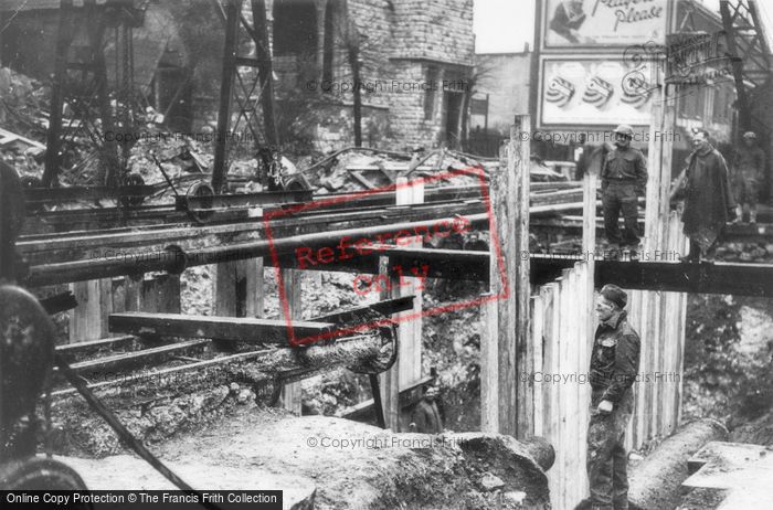 Photo of Charlton, War Damaged Tram Tracks, Woolwich Road 1940