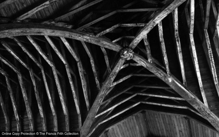 Photo of Chartham, Church, Roof Beams And Carved Boss 1954