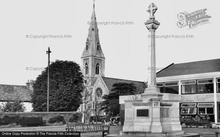 Photo of Cheam, The Library And War Memorial c.1965