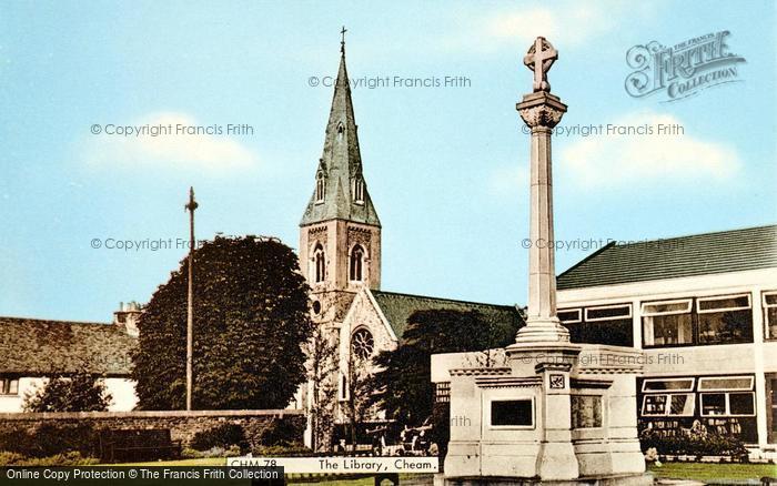 Photo of Cheam, The Library And War Memorial c.1965