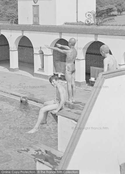 Photo of Chelwood Gate, The Camp Swimming Pool, On The Diving Board c.1950