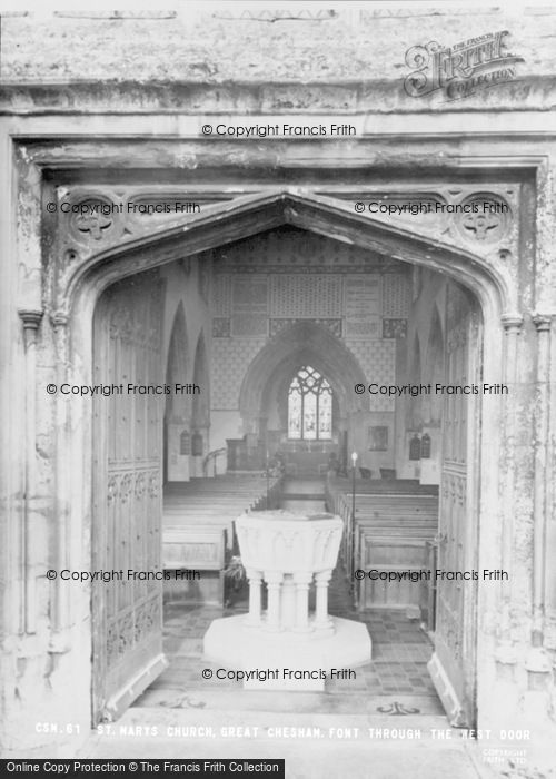 Photo of Chesham, St Mary's Church Font, Through West Door c.1960