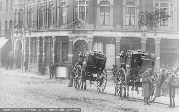 Photo of Clapham Junction, Horse Drawn Cabs At The Falcon Public House c.1895