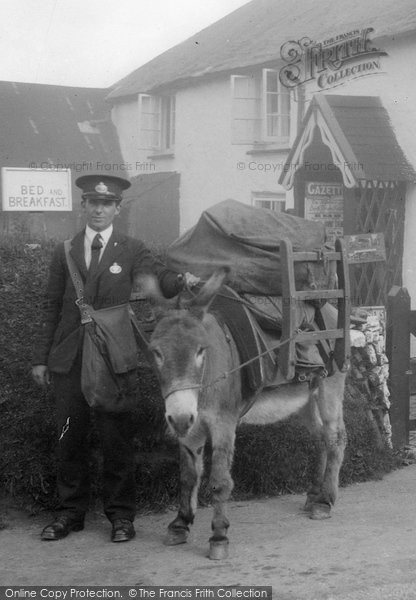 Photo of Clovelly, Postman And Donkey With The Mail 1936