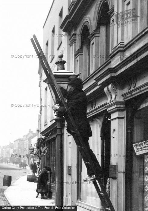 Photo of Colchester, Cleaning The Lamp Post, High Street 1891