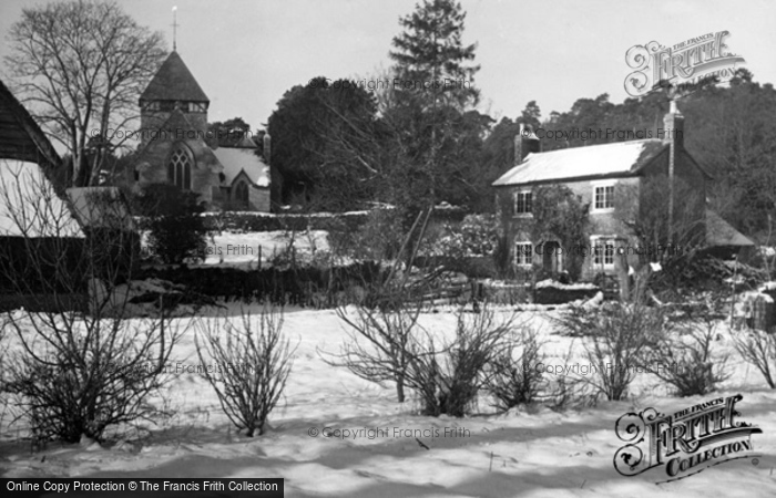 Coldwaltham, Cottage And Church Of St Giles In Winter c.1955