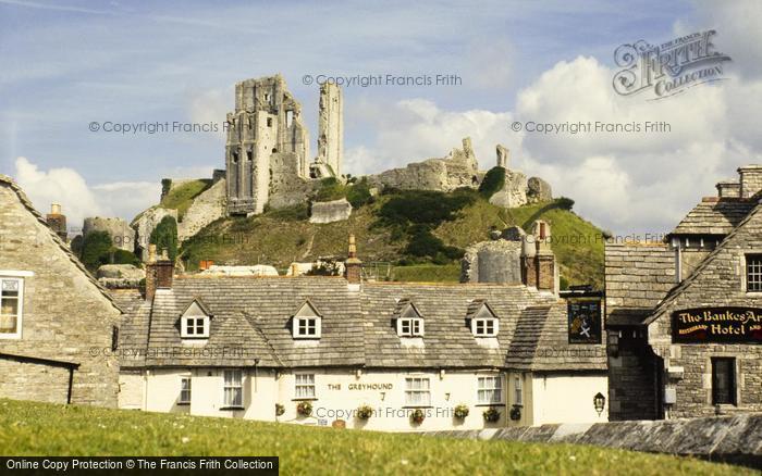 Photo of Corfe Castle, Castle And The Greyhound Inn c.1995