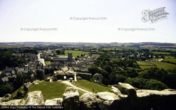 Photo of Corfe Castle, The Village And Church From The Castle 1995