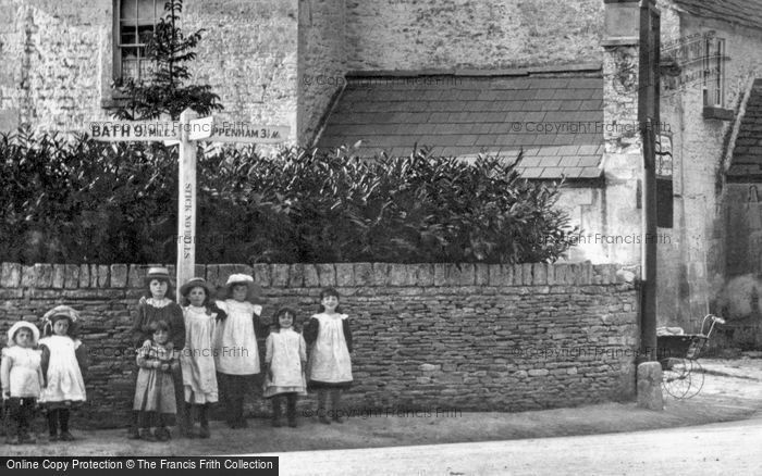 Photo of Corsham, Girls Standing By Signpost 1904