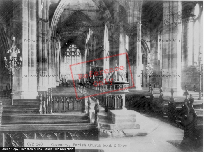 Photo of Coventry, Parish Church Font And Nave c.1965