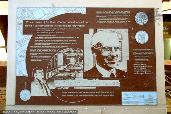 Photo of Coventry, Plaque Commemorating Sir Donald Gibson 2004