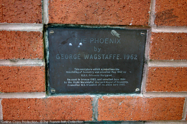 Photo of Coventry, The Phoenix Sculpture's Plaque, Hertford Street 2004