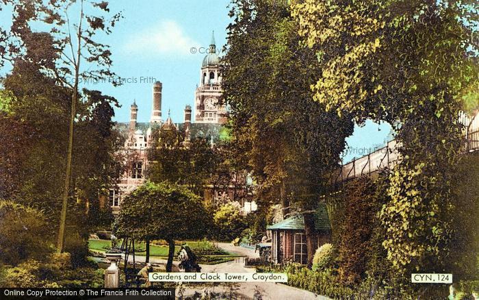 Photo of Croydon, Gardens And Clock Tower c.1960