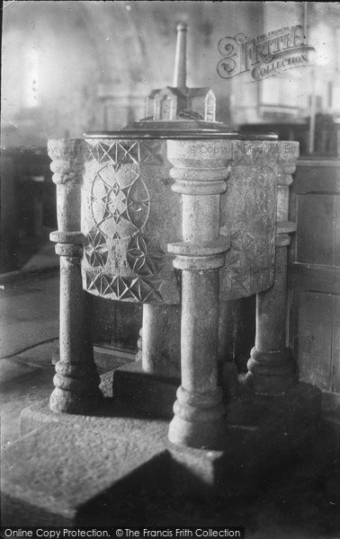 Photo of Cubert, Church, The Font c.1900