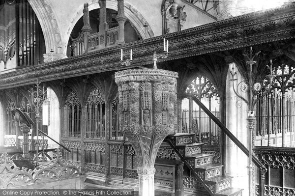 Photo of Dartmouth, Church Interior, Screen And Pulpit 1896