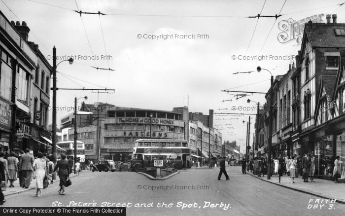Photo of Derby, St Peter's Street And The Spot c.1950