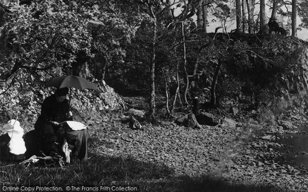 Photo of Derwent Water, Lady Reading 1889