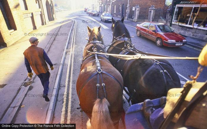 Photo of Devizes, Wadworth's Brewery Dray, Delivering c.1995