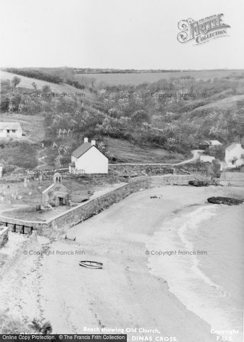 Photo of Dinas Cross, Beach Showing Old Church, Cwm Yr Eglwys c.1955