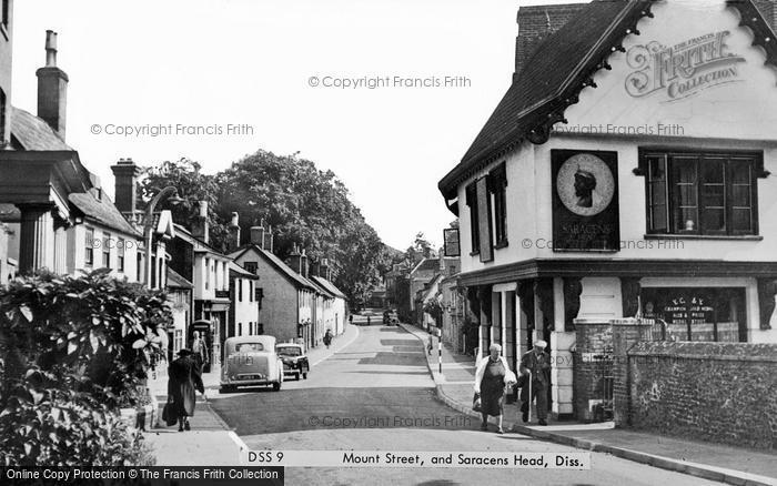 Photo of Diss, Mount Street And Saracens Head c.1955