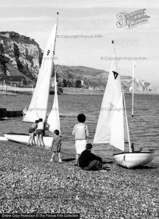 Photo of Dover, The Beach, A Family And Sailng Boats c.1965