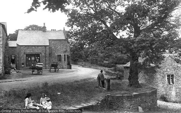 Photo of Downham, Post Office And Old Stocks 1921