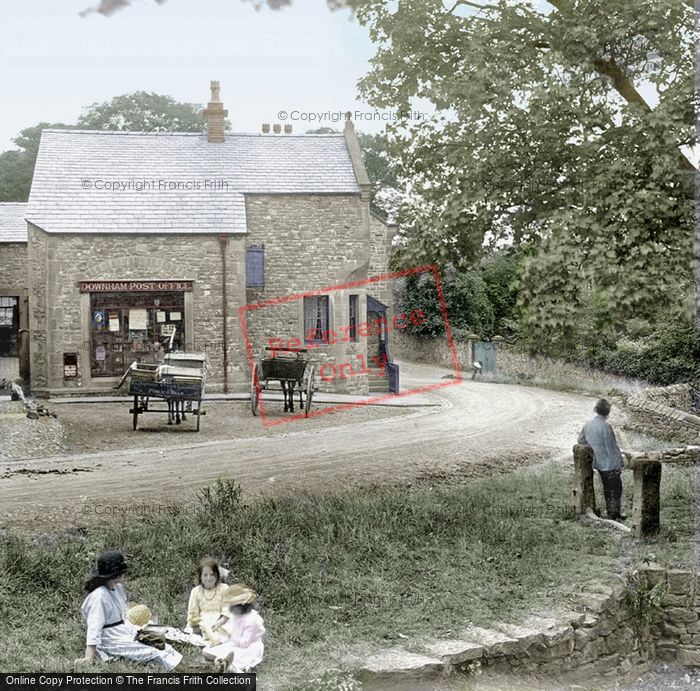 Photo of Downham, Post Office And Old Stocks 1921