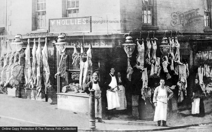 Photo of Dudley, W. Hollies' Butchers Shop c.1900