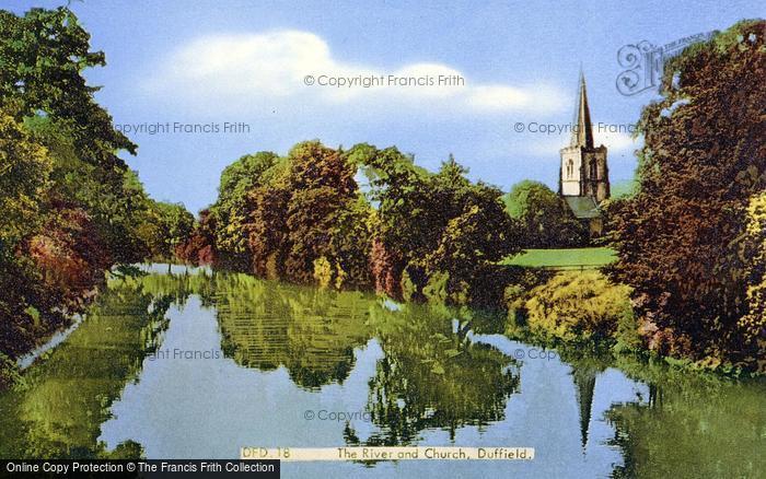 Photo of Duffield, River Derwent And St Alkmund's Church c.1950