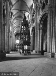 The Cathedral Font And Nave 1921, Durham