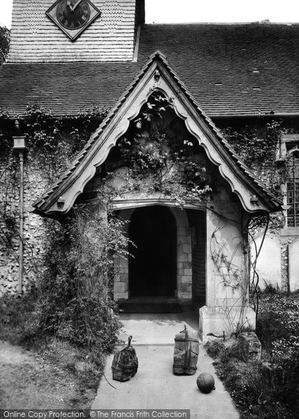 Photo of East Clandon, Church Porch, Old Clock Weights 1911