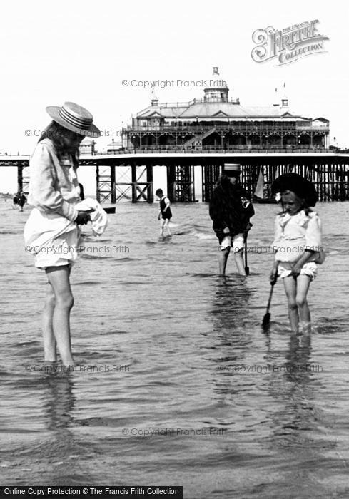 Photo of Eastbourne, Girls Paddling By The Pier 1906