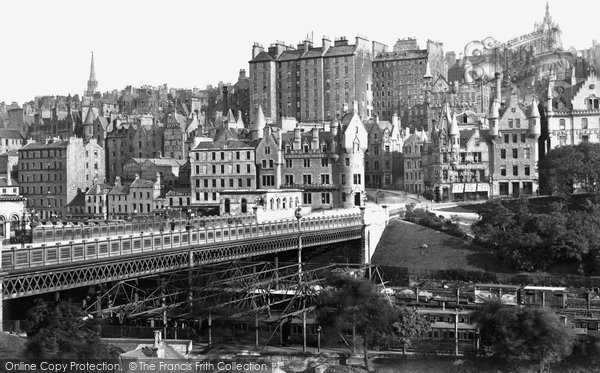 Edinburgh, Waverley Bridge from Princes Street Gardens 1883