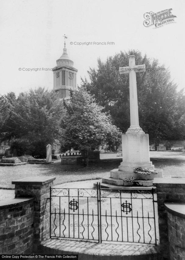 Egham, St John's Church and War Memorial c1955