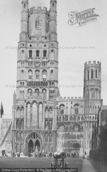 Photo of Ely, The Cathedral, West Front From Palace Green c.1955