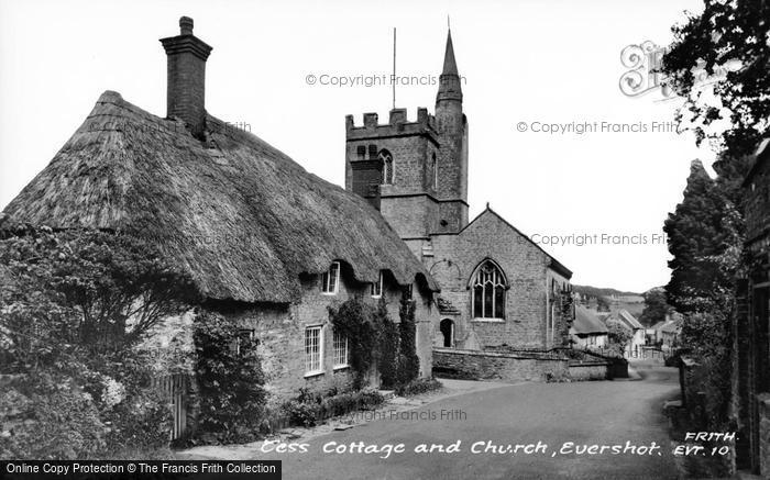 Photo of Evershot, Tess Cottage And St Osmund's Church c.1955