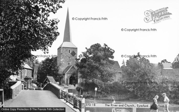 Photo of Eynsford, The Darent And St Martin's Church c.1955