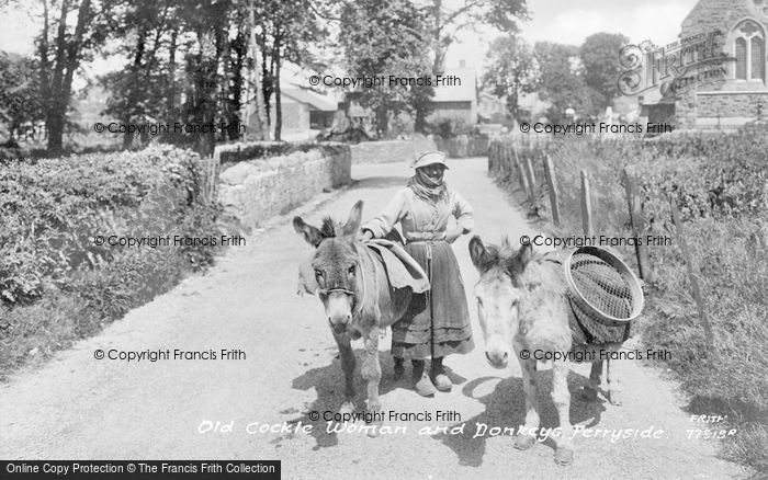 Photo of Ferryside, Old Cockle Woman And Donkeys 1925