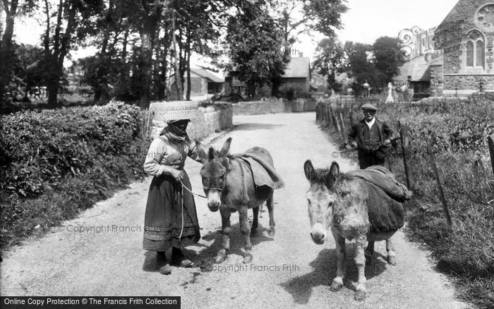 Photo of Ferryside, Old Cockle Woman And Donkeys 1925