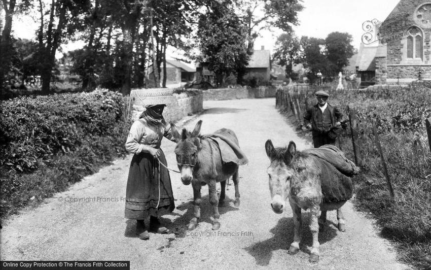 Ferryside, Old Cockle Woman and Donkeys 1925