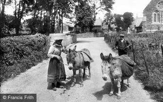 Ferryside, Old Cockle Woman and Donkeys 1925