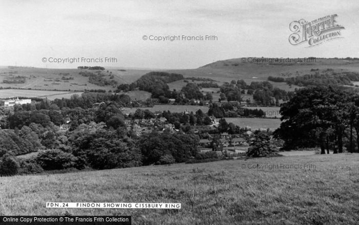 Photo of Findon, Showing Cissbury Ring c.1955