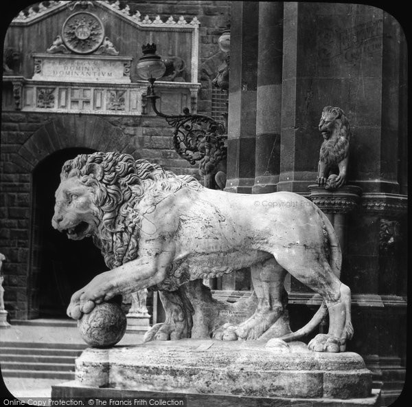 Photo of Florence, Loggia Dei Lanzi, Marble Lion c.1873