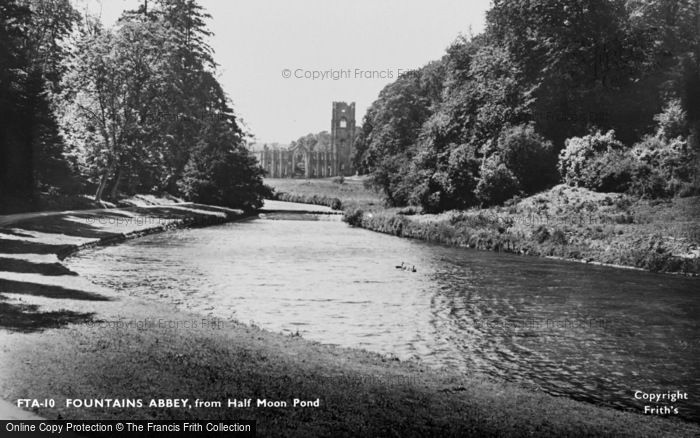 Photo of Fountains Abbey, From Half Moon Pond c.1955