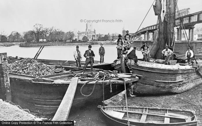 Photo of Fulham, All Saints Church And Barges On The River c.1885