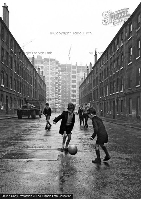 Photo of Glasgow, Boys Playing Football, The New Gorbals 1964