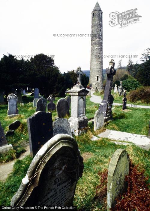 Photo of Glendalough, Cloigtheach Tower Dominates The Victorian Graveyard c.1995