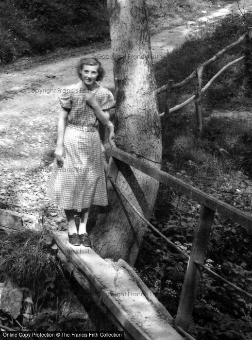 Photo of Glyn Ceiriog, Lady At Weniar Bridge c.1950